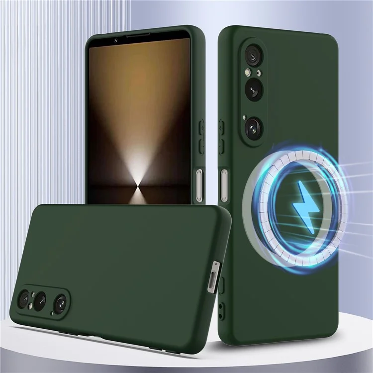 For Sony Xperia 1 VI Case Compatible with MagSafe Anti-Drop Liquid Silicone Phone Cover with Lanyard - Dark Green