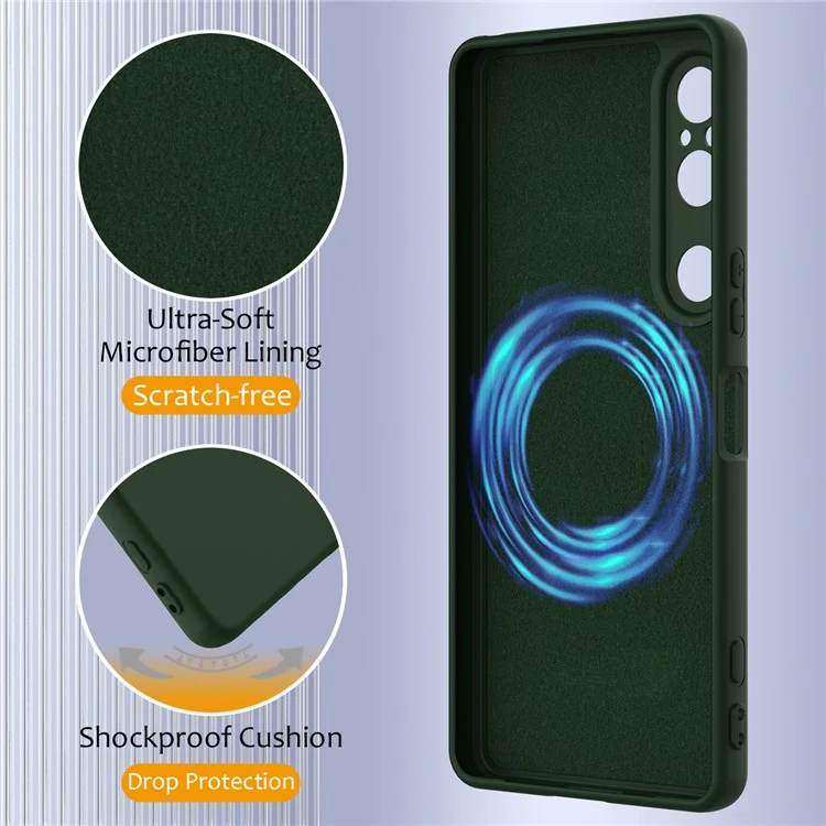 For Sony Xperia 1 VI Case Compatible with MagSafe Anti-Drop Liquid Silicone Phone Cover with Lanyard - Dark Green