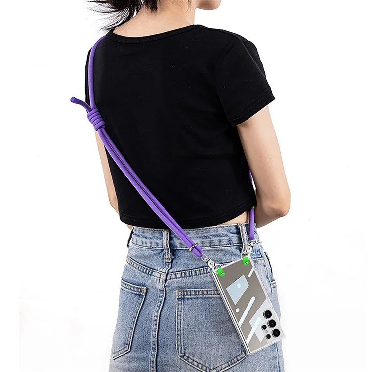 Custodia GKK per Samsung Galaxy S25, antiurto, in PC+TPU, cover trasparente con tracolla - Viola