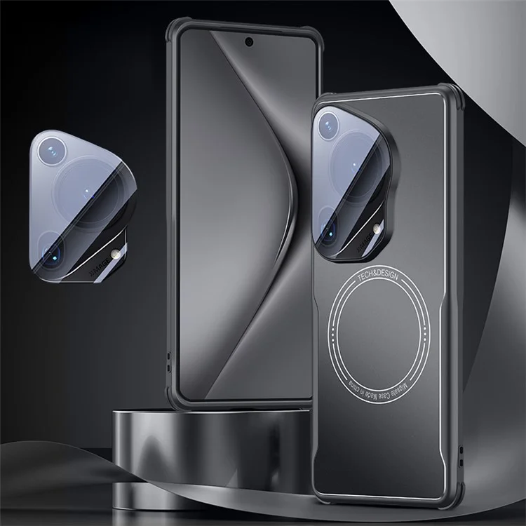 Capa para Huawei Pura 70 Ultra, estrutura em TPU, painel traseiro em metal, tampa do telefone com filme de lente de vidro integrado - Preto