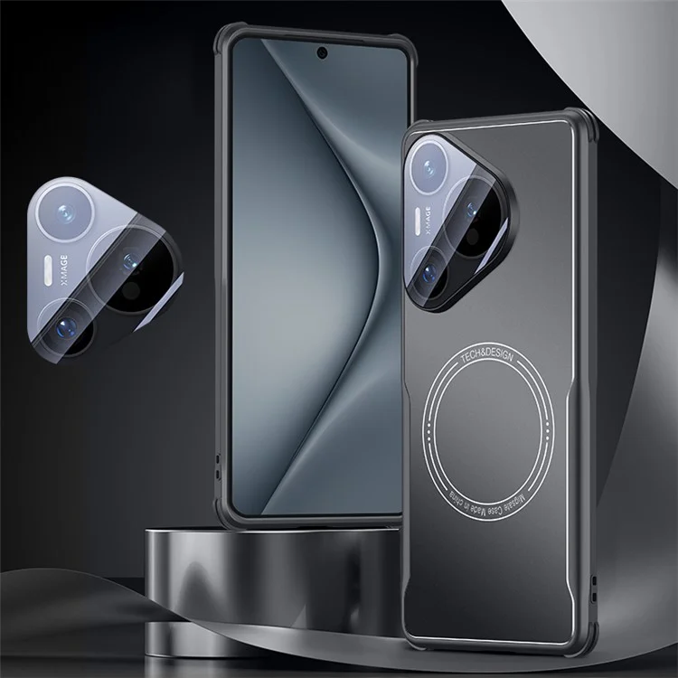 Capa para Huawei Pura 70, com estrutura em TPU, painel traseiro em metal e película de vidro integrada - Preta