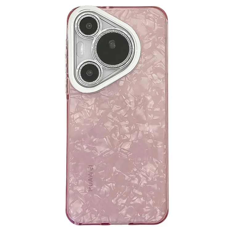For Huawei Pura 70 Case IMD Design Shockproof Hybrid Phone Cover with Glass Lens Film - Shell Pattern  /  Pink