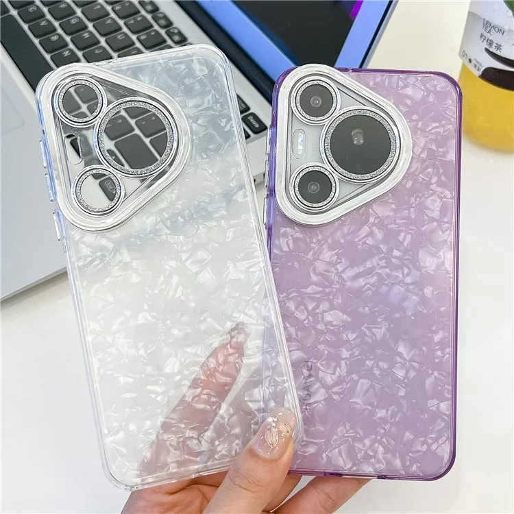 For Huawei Pura 70 Case IMD Design Shockproof Hybrid Phone Cover with Glass Lens Film - Shell Pattern  /  Pink