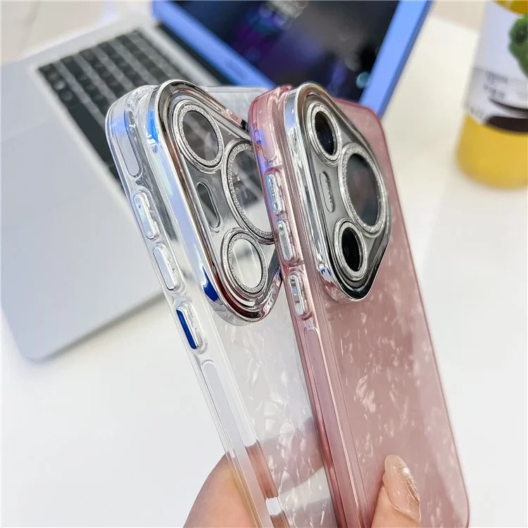 For Huawei Pura 70 Case IMD Design Shockproof Hybrid Phone Cover with Glass Lens Film - Shell Pattern  /  Pink