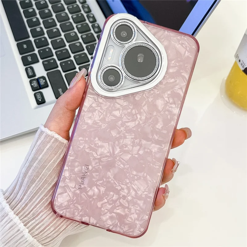 Für Huawei Pura 70 Pro Hülle IMD-Design stoßfeste Hybrid-Handyhülle mit Glaslinsenfilm - Muschelmuster / Rosa