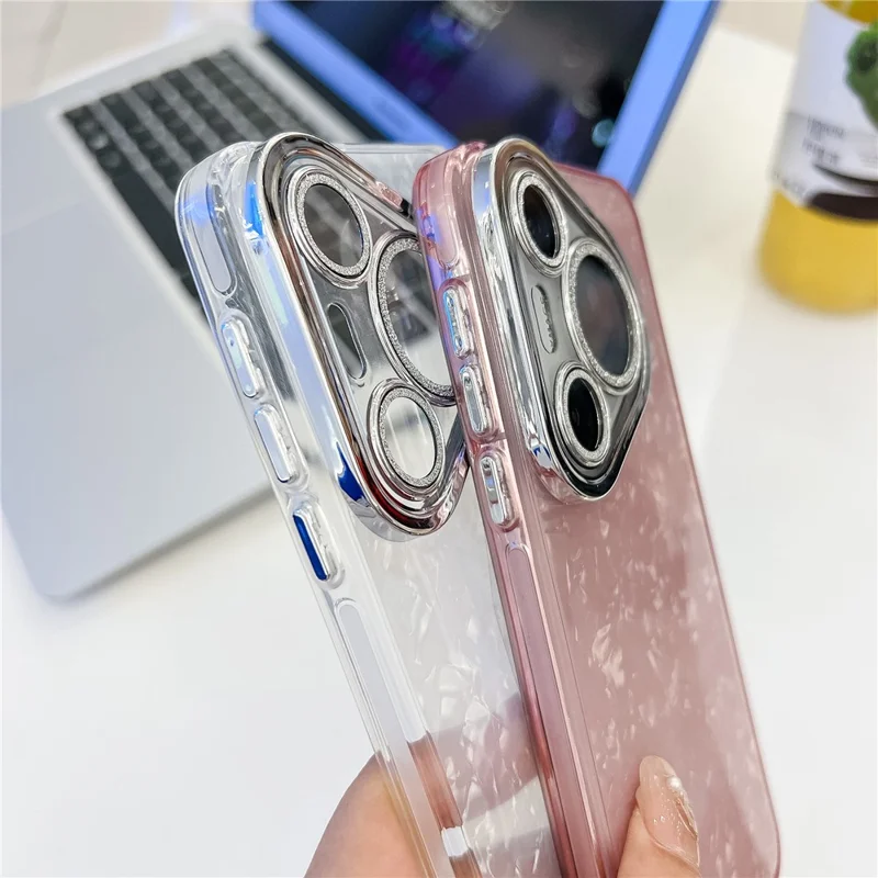 Für Huawei Pura 70 Pro Hülle IMD-Design stoßfeste Hybrid-Handyhülle mit Glaslinsenfilm - Muschelmuster / Rosa