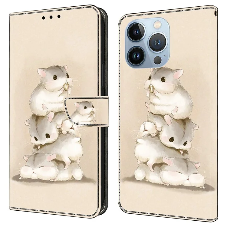 For iPhone 16 Pro Max Case Pattern Printing Anti-Drop Leather Flip Wallet Phone Cover - Stacking Squirrels