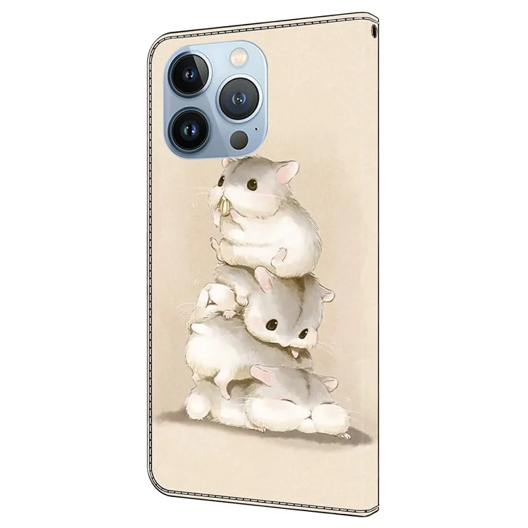 For iPhone 16 Pro Max Case Pattern Printing Anti-Drop Leather Flip Wallet Phone Cover - Stacking Squirrels