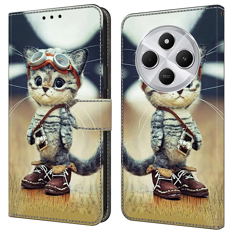 Leather Case For Xiaomi Redmi 14C 4G / Redmi 14R 5G / Poco C75 4G Pattern Printing Anti-Drop Flip Wallet Phone Cover - Naughty Cat