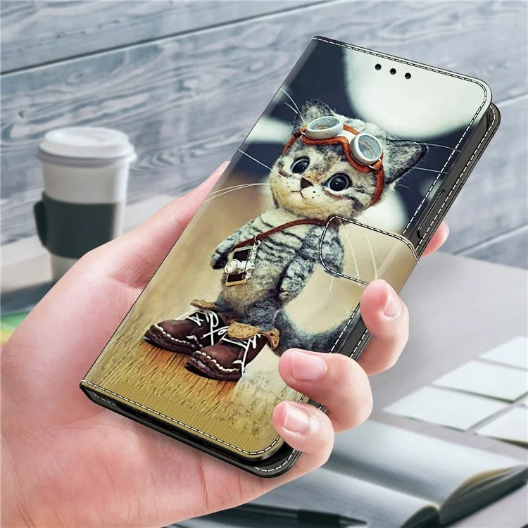 Leather Case For Xiaomi Redmi 14C 4G / Redmi 14R 5G / Poco C75 4G Pattern Printing Anti-Drop Flip Wallet Phone Cover - Naughty Cat