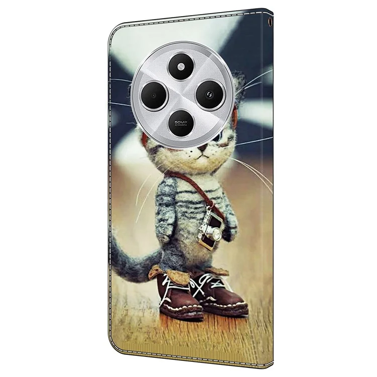 Leather Case For Xiaomi Redmi 14C 4G / Redmi 14R 5G / Poco C75 4G Pattern Printing Anti-Drop Flip Wallet Phone Cover - Naughty Cat