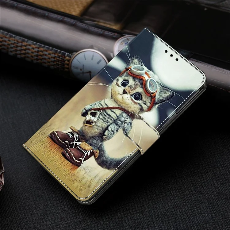 Leather Case For Xiaomi Redmi 14C 4G / Redmi 14R 5G / Poco C75 4G Pattern Printing Anti-Drop Flip Wallet Phone Cover - Naughty Cat