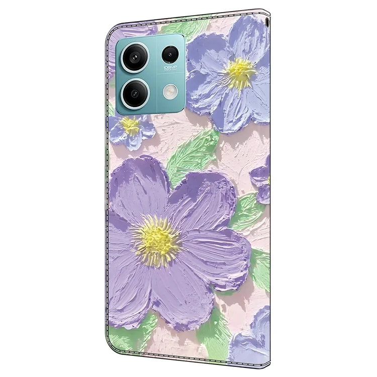 Coque pour Xiaomi Redmi Note 13 5G - Impression de motif, anti-choc, en cuir, portefeuille, étui de téléphone - Peinture à l'huile, fleurs violettes