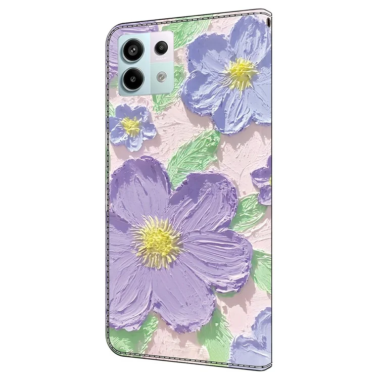 Чехол для Xiaomi Redmi Note 13 Pro 5G с узором, противоударный, кожаный, флип-кошелек, чехол для телефона - масляная живопись, фиолетовые цветы
