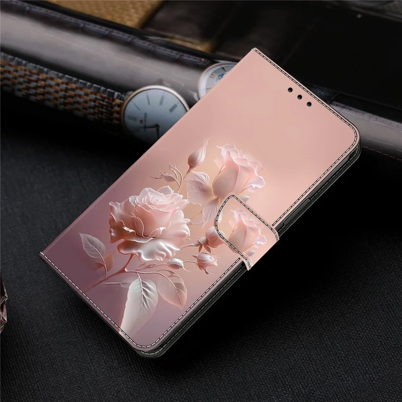 For Xiaomi Redmi Note 13 Pro 4G Case Pattern Printing Anti-Drop Leather Flip Wallet Phone Cover - Ceramic Rose