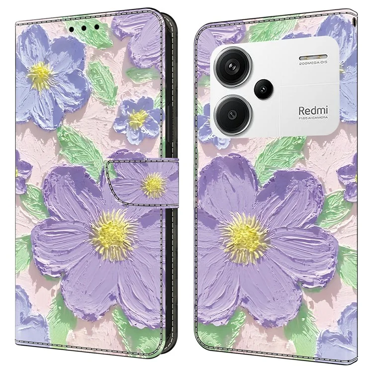 Для Xiaomi Redmi Note 13 Pro+ 5G Чехол с узором, печатью, противоударный кожаный флип-чехол для телефона - масляная живопись с фиолетовыми цветами