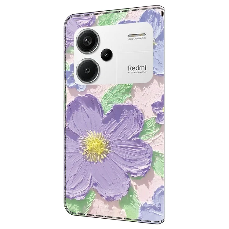 Для Xiaomi Redmi Note 13 Pro+ 5G Чехол с узором, печатью, противоударный кожаный флип-чехол для телефона - масляная живопись с фиолетовыми цветами