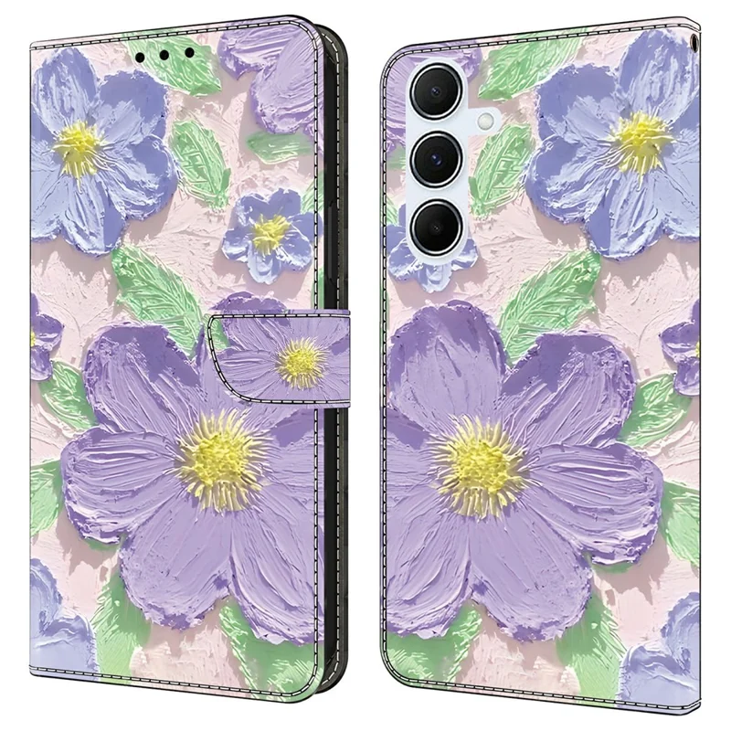 Für Samsung Galaxy A56 5G / A36 5G Hülle Muster Druck Anti-Drop Leder Flip Wallet Handyhülle - Ölgemälde lila Blumen
