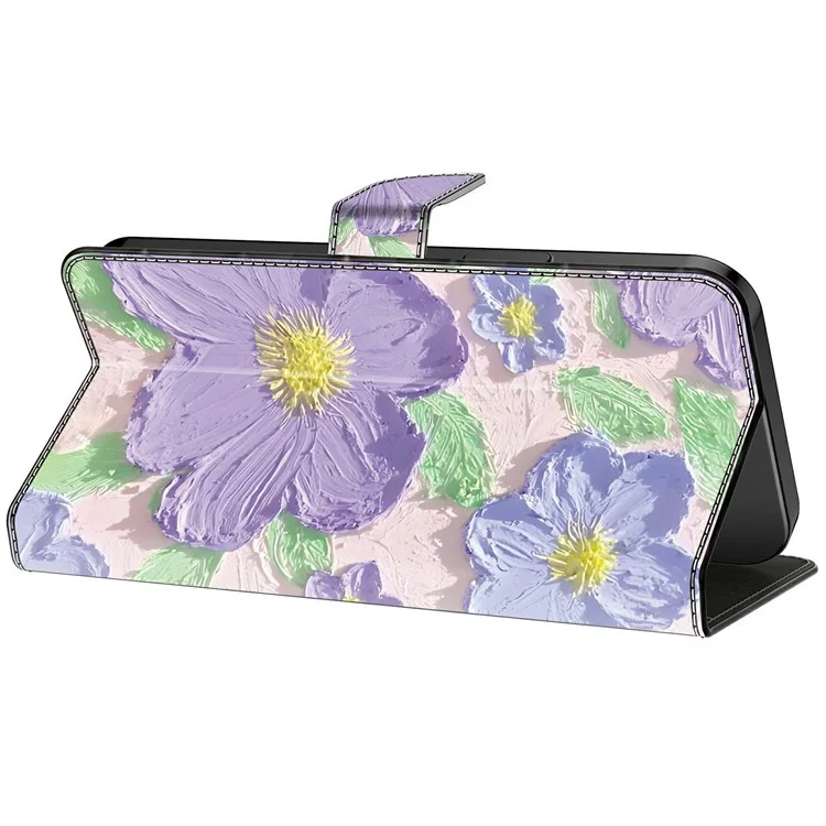 Coque pour Samsung Galaxy A25 5G (version mondiale) (161,0 x 76,5 x 8,3 mm) Motif d'impression antichute Portefeuille en cuir Housse de téléphone - Peinture à l'huile Fleurs violettes