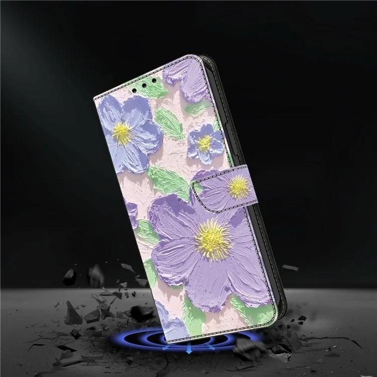 Coque pour Samsung Galaxy A25 5G (version mondiale) (161,0 x 76,5 x 8,3 mm) Motif d'impression antichute Portefeuille en cuir Housse de téléphone - Peinture à l'huile Fleurs violettes