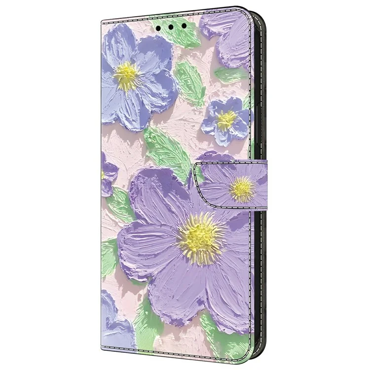 Coque pour Samsung Galaxy A25 5G (version mondiale) (161,0 x 76,5 x 8,3 mm) Motif d'impression antichute Portefeuille en cuir Housse de téléphone - Peinture à l'huile Fleurs violettes