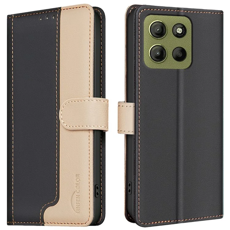 BINFEN COLOR BF33 per Motorola Moto G15 4G Custodia in pelle con colore intrecciato RFID Blocking - Nero