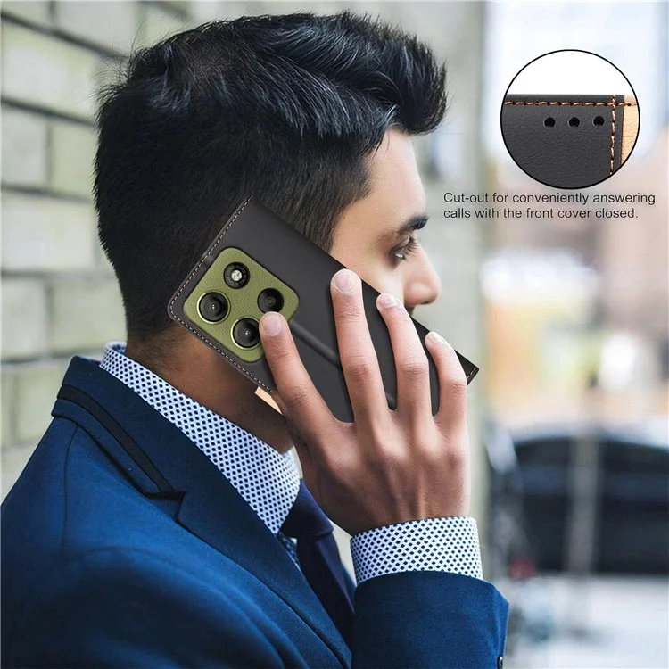 BINFEN COLOR BF33 per Motorola Moto G15 4G Custodia in pelle con colore intrecciato RFID Blocking - Nero