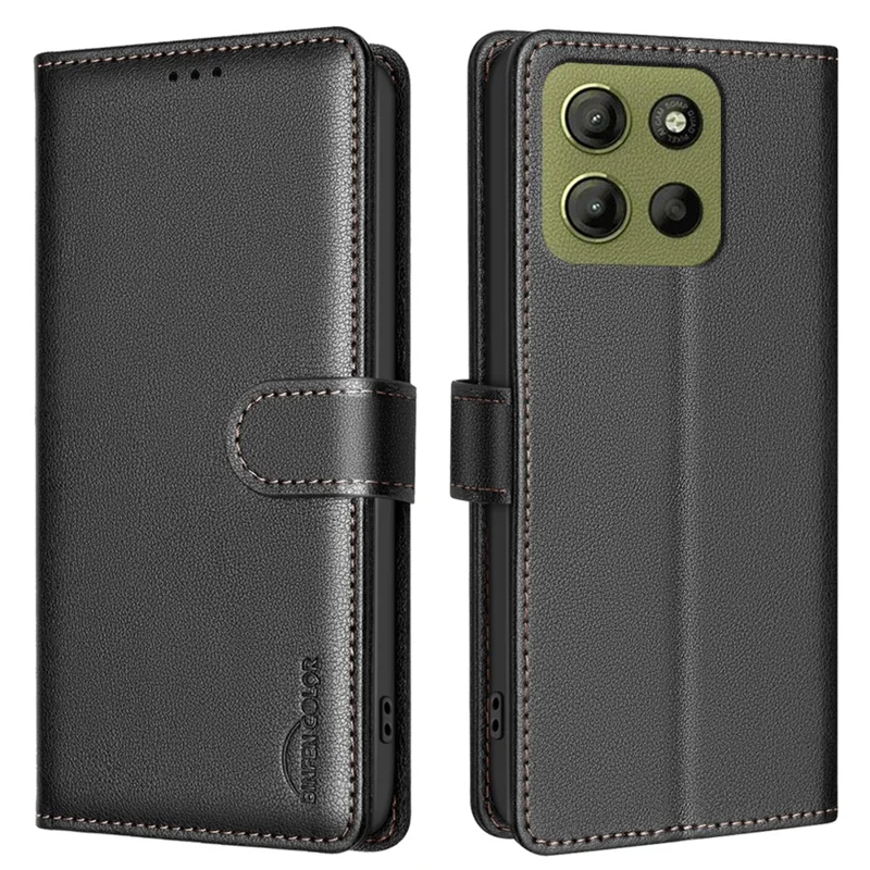 Funda de cuero con bloqueo RFID BINFEN COLOR BF32 para Motorola Moto G15 4G, carcasa de teléfono - Negro