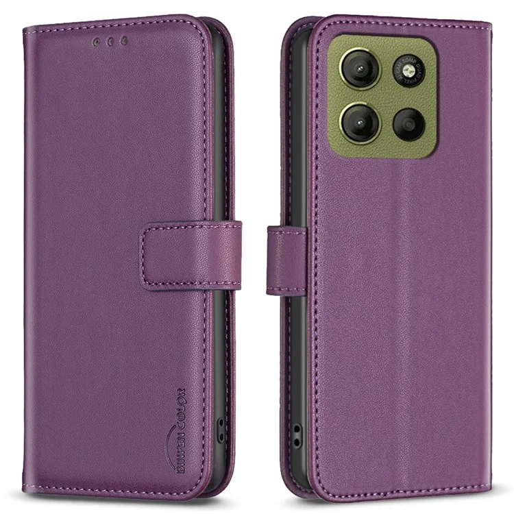 BINFEN COLOR BF17 Geldbörse Folio Flip Lederhülle für Motorola Moto G15 4G - Dunkelviolett