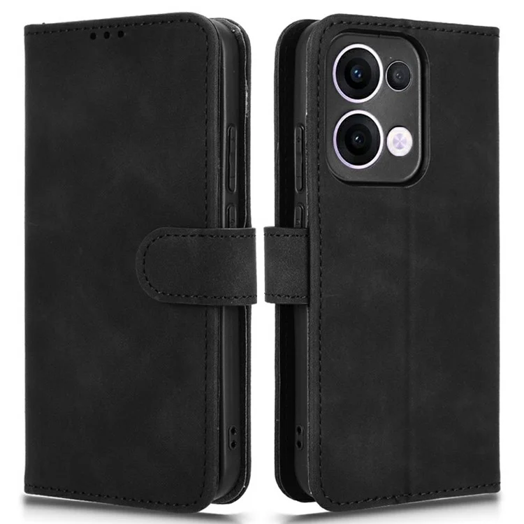 Custodia in pelle per Oppo Reno13 5G (Global), sensazione di pelle, anti-caduta, custodia a portafoglio flip per telefono - Nero