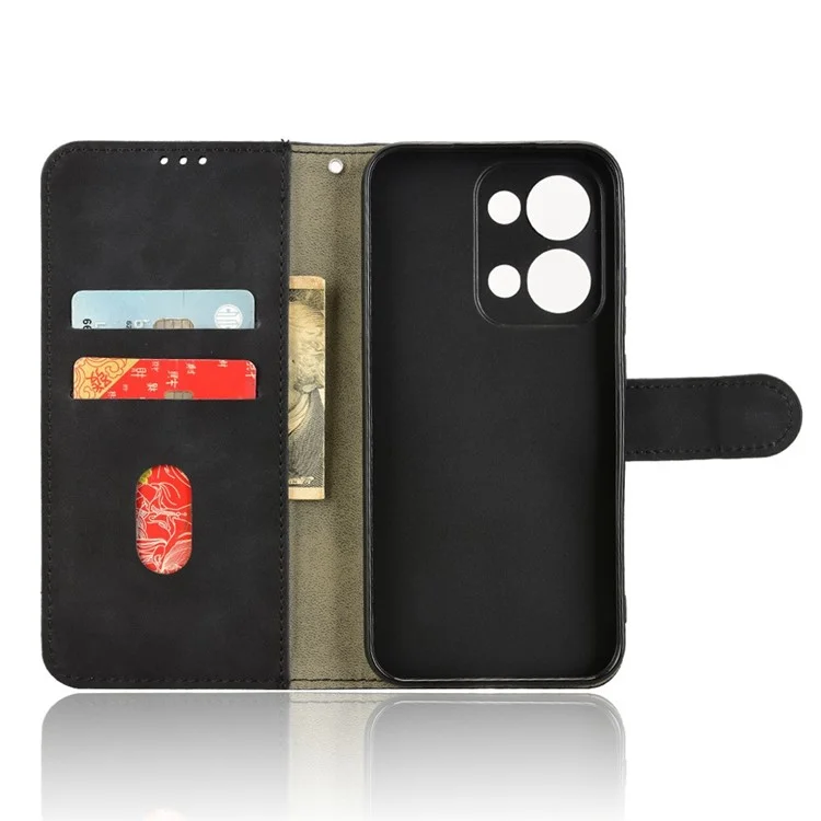 Custodia in pelle per Oppo Reno13 5G (Global), sensazione di pelle, anti-caduta, custodia a portafoglio flip per telefono - Nero