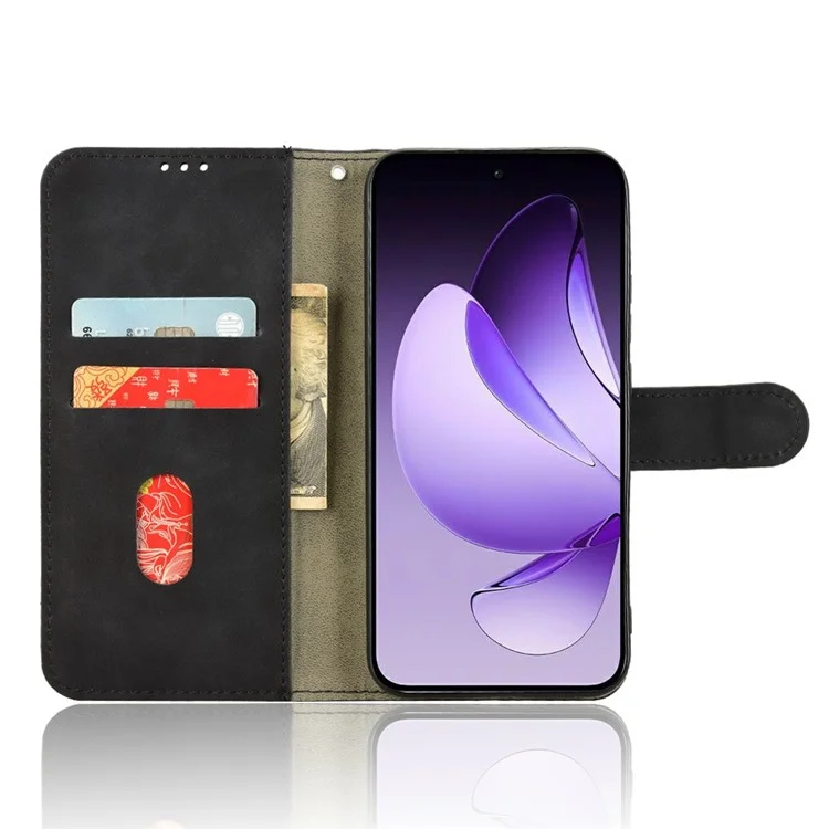 Custodia in pelle per Oppo Reno13 5G (Global), sensazione di pelle, anti-caduta, custodia a portafoglio flip per telefono - Nero