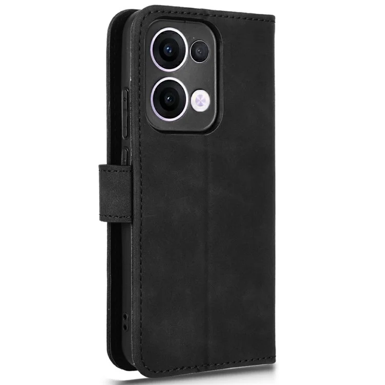 Custodia in pelle per Oppo Reno13 5G (Global), sensazione di pelle, anti-caduta, custodia a portafoglio flip per telefono - Nero