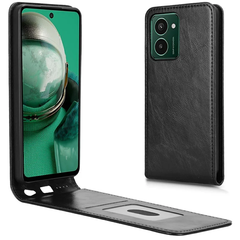 Leather Case for HMD Pulse Pro / Pulse+ / Pulse Card Slot Magnetic Vertical Flip Phone Cover - Black