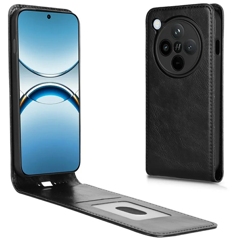 For Oppo Find X8 Pro 5G Case with Card Slot Magnetic Vertical Flip Leather Phone Cover - Black