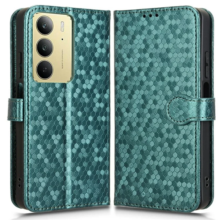 Für Realme C75 Brieftasche Hülle Punktmuster Prägung PU Leder Handyhülle - Grün