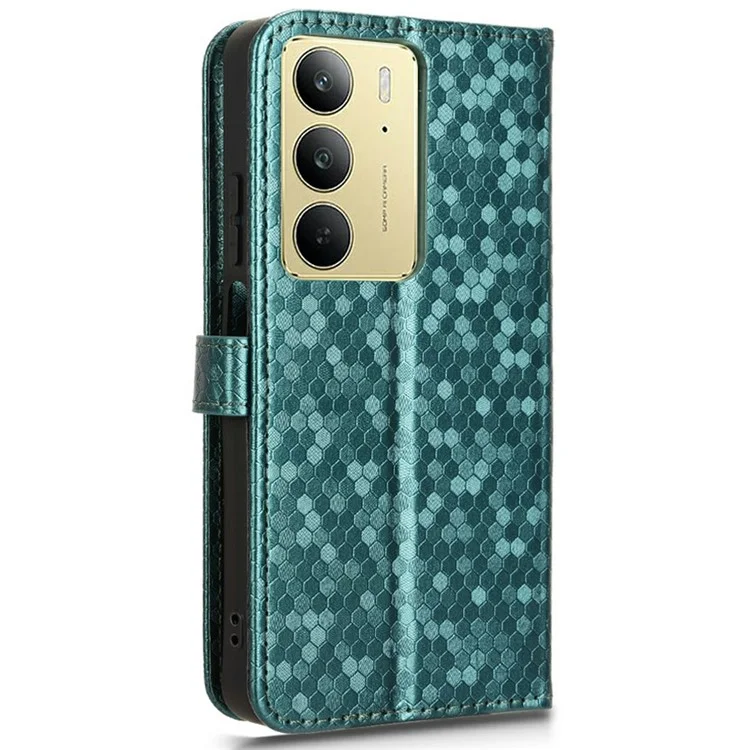 Für Realme C75 Brieftasche Hülle Punktmuster Prägung PU Leder Handyhülle - Grün