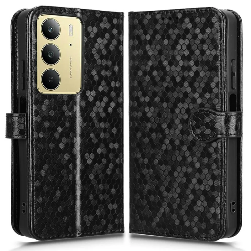 Funda de cartera para Realme C75 con patrón de puntos, revestimiento de piel PU - Negro