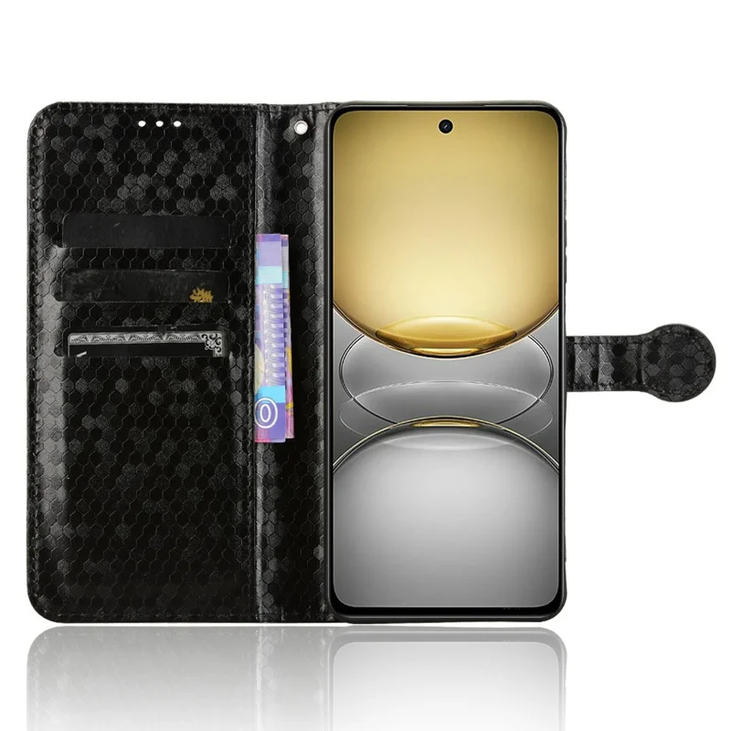 Funda de cartera para Realme C75 con patrón de puntos, revestimiento de piel PU - Negro