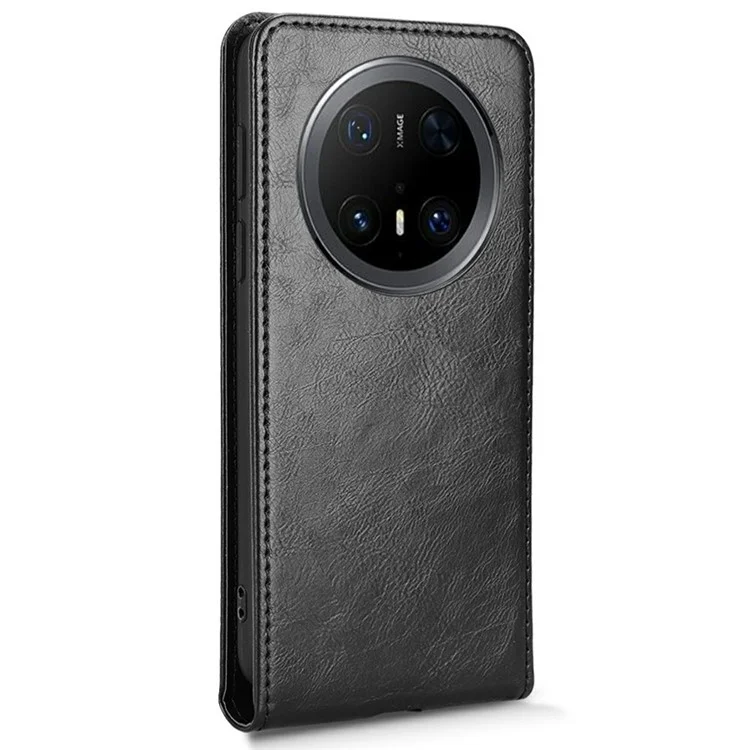 Funda para Huawei Mate 70 Pro / Mate 70 Pro+ con ranura para tarjetas, tapa magnética vertical de cuero - Negro