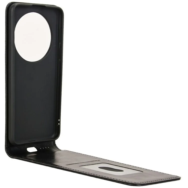 Funda para Huawei Mate 70 Pro / Mate 70 Pro+ con ranura para tarjetas, tapa magnética vertical de cuero - Negro