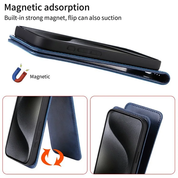 Funda para Huawei Mate 70 Pro / Mate 70 Pro+ con ranura para tarjetas, tapa magnética vertical de cuero - Negro