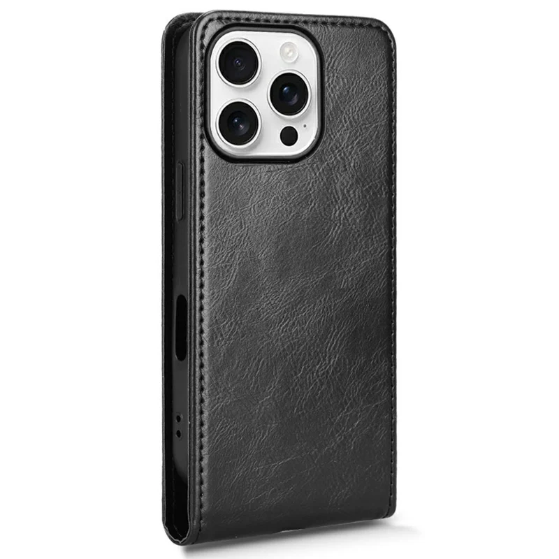 Für iPhone 16 Pro Hülle mit Kartenfach Magnetisches vertikales Flip-Leder-Handyhülle - Schwarz