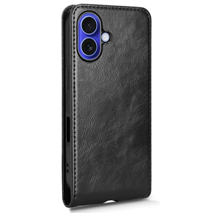 Capa para iPhone 16 com slot para cartão, vertical magnética e flip de couro - Preta