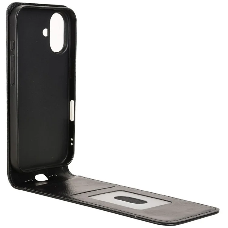Capa para iPhone 16 com slot para cartão, vertical magnética e flip de couro - Preta