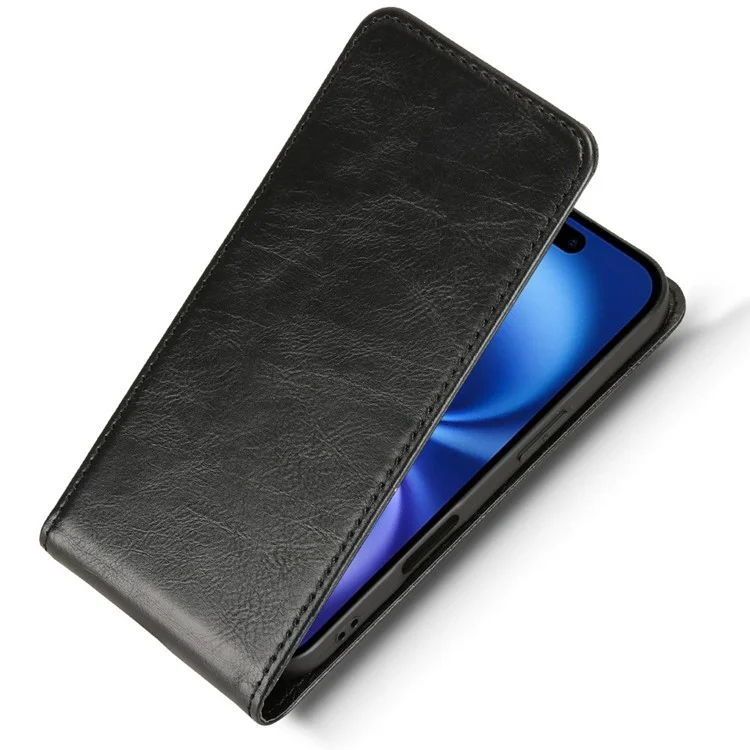 Capa para iPhone 16 com slot para cartão, vertical magnética e flip de couro - Preta
