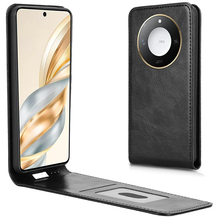 For Honor X9c Smart 5G / X60 5G Hülle mit Kartenfach, magnetischer vertikaler Klapphülle aus Leder - Schwarz