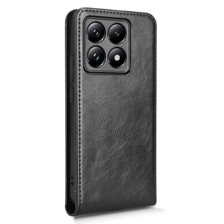 For Xiaomi 14T Pro Case with Card Slot Magnetic Vertical Flip Leather Phone Cover - Black