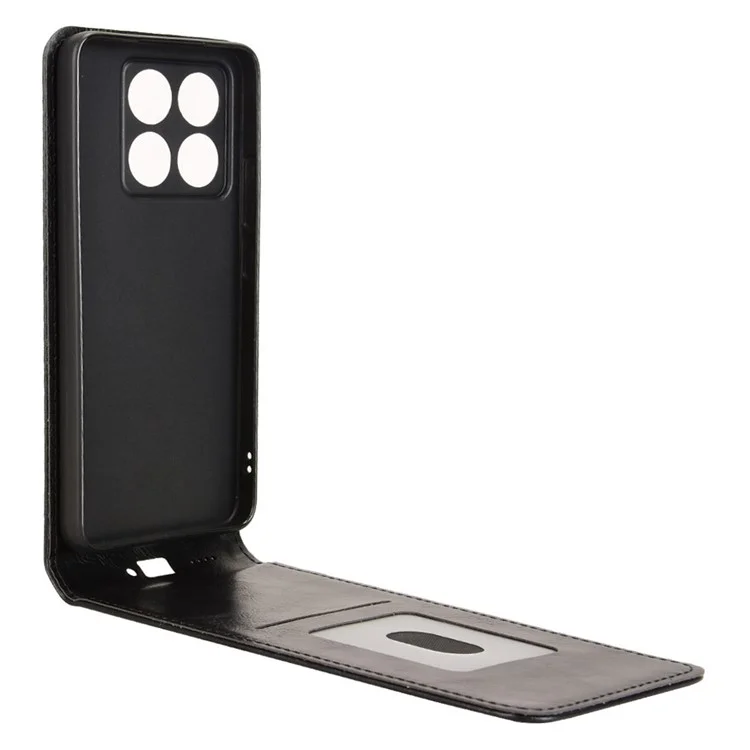 For Xiaomi 14T Pro Case with Card Slot Magnetic Vertical Flip Leather Phone Cover - Black