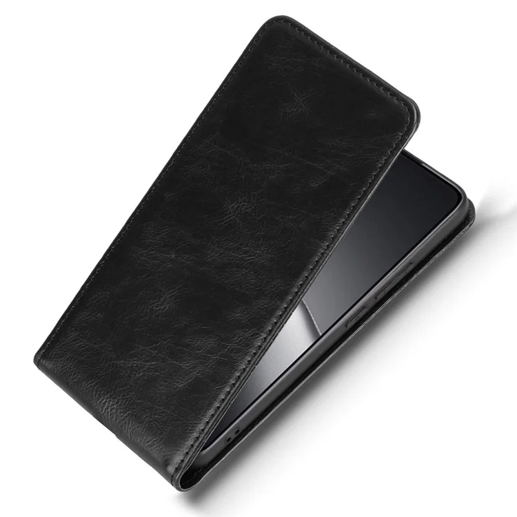 For Xiaomi 14T Pro Case with Card Slot Magnetic Vertical Flip Leather Phone Cover - Black